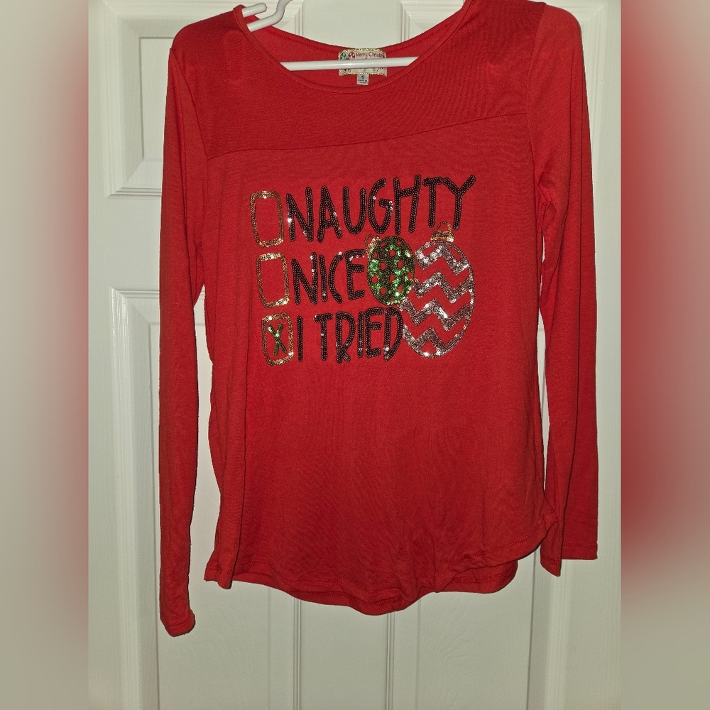 Poof! Red Holiday Graphic Long Sleeve Tee